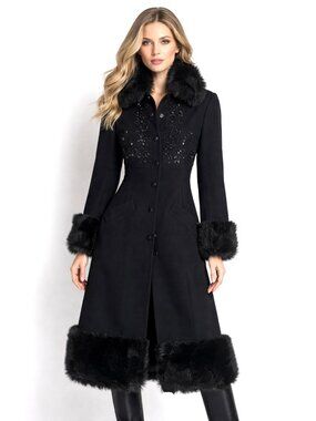 Tracy Reese Black Beaded Wool Penny Lane Coat 4